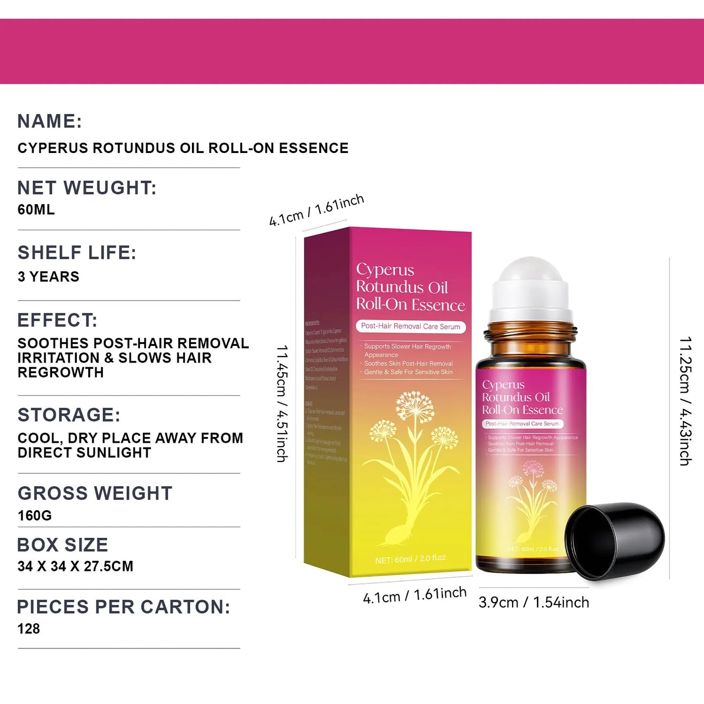 Cyperus Rotundus Oil Roll On, Natural Cyprus Cypress Rotundus Oil for Hair Removal, Reduces Unwanted Hair Growth, Soothes Skin Peaceful Pleasures Health and Wellness
