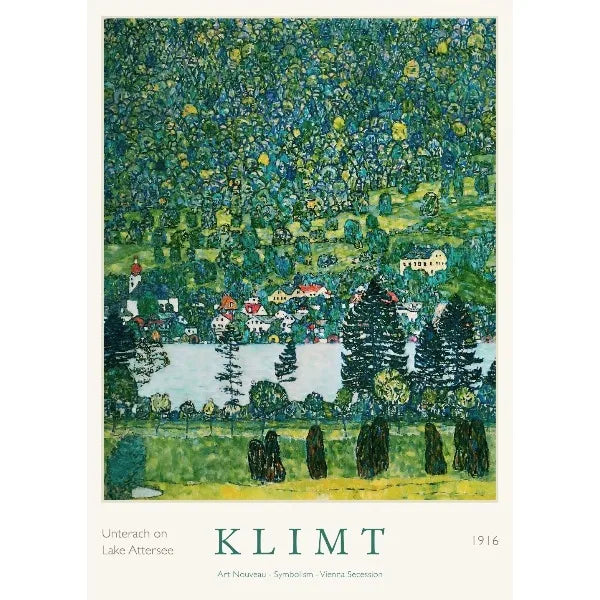 Gustav Klimt Art Print Exhibition Poster Farmhouse Birch Tree Pond Landscape Canvas Painting Wall Art for Living Room Home De Peaceful Pleasures Health and Wellness 6 50x70cm Unframed