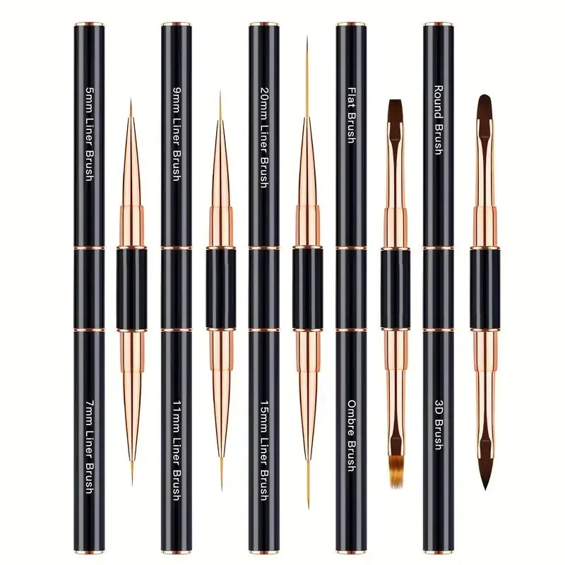 5Pcs Dual End Nail Art Pen Brushes Double-Ended Nail Art Brushes For Long Lines, Professional nail tools Peaceful Pleasures Health and Wellness Black-5pcs-bag