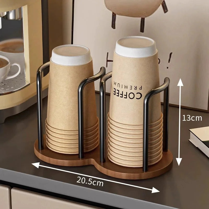 Coffee Cup Dispenser Rack Wood Base & Lid Organizer