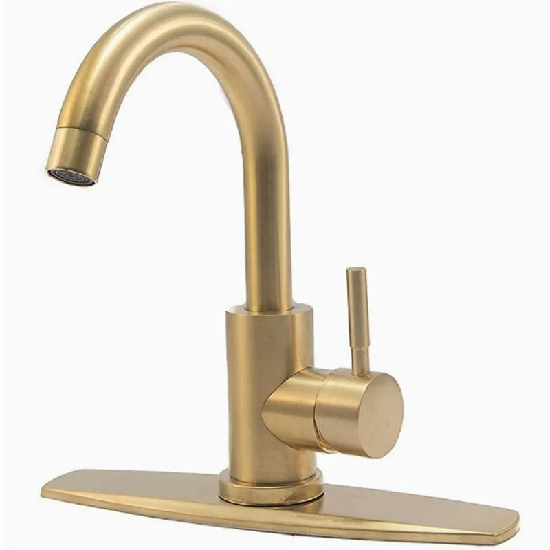 Brushed Gold Single Handle Swivel Basin Faucet – 304 Stainless