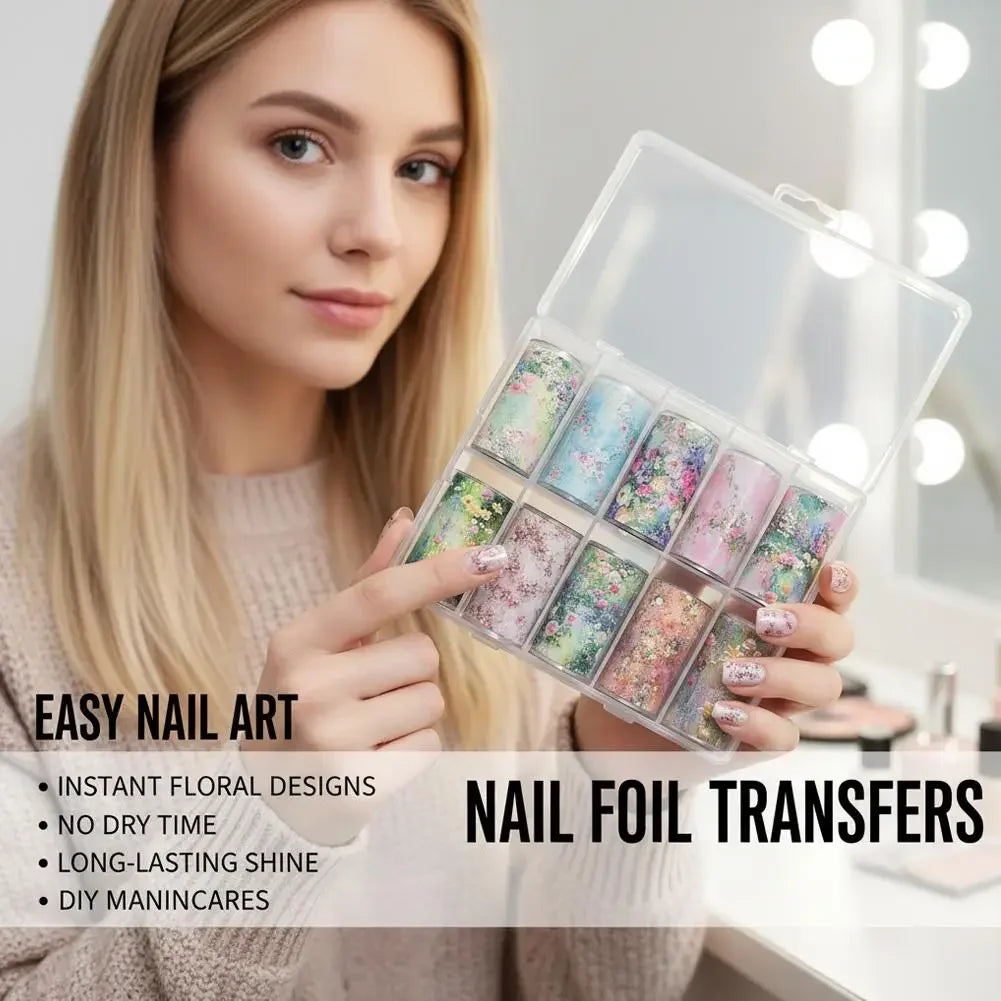 10 Rolls Flower Nail Foil Nails Art Design Stickers Decals Holographic Foils Paper Starry Sky Star Transfer Foil Nail Decoration Peaceful Pleasures Health and Wellness