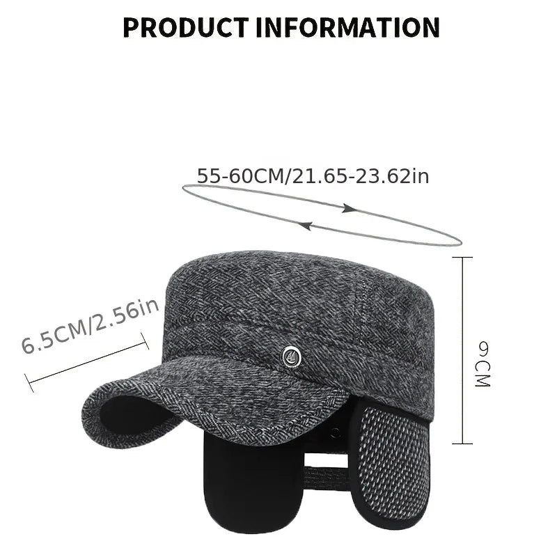 1pc Men's Winter Flat Cap with Hidden Ear Flaps, Thickened Thermal Baseball Cap, Fashionable Outdoor Sun Hat for Autumn & Winter Peaceful Pleasures Health and Wellness