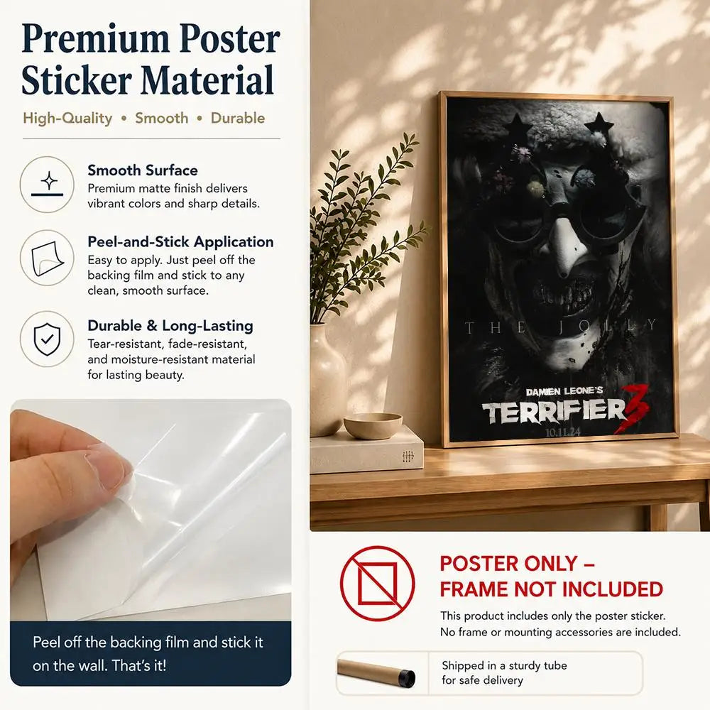 Terrifier Movie Poster HD Self-Adhesive Waterproof Wall Art Movie Wall Poster Peaceful Pleasures Health and Wellness