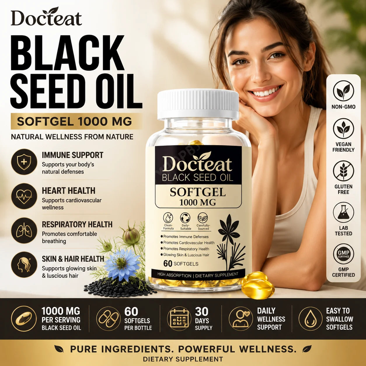 Black Seed Oil Softgels – Daily Immune Support | 60 Count