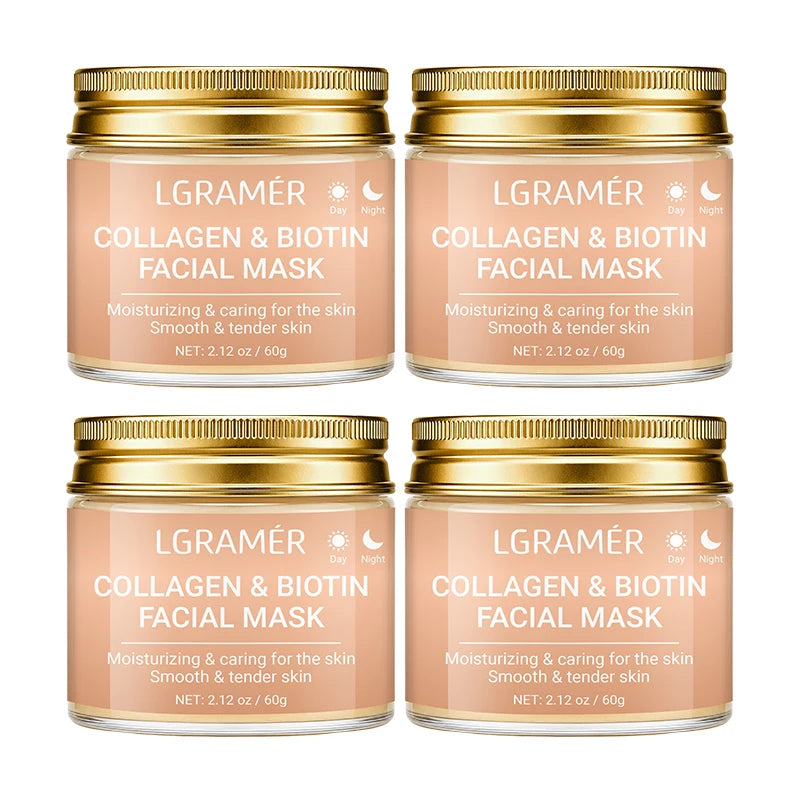 Collagen & Biotin Day Night Mask, Intense Moisturizing Hydration, Smooth Rough Skin, Make Skin Tender Soft & Glowing Facial Care Peaceful Pleasures Health and Wellness 60g-4pcs