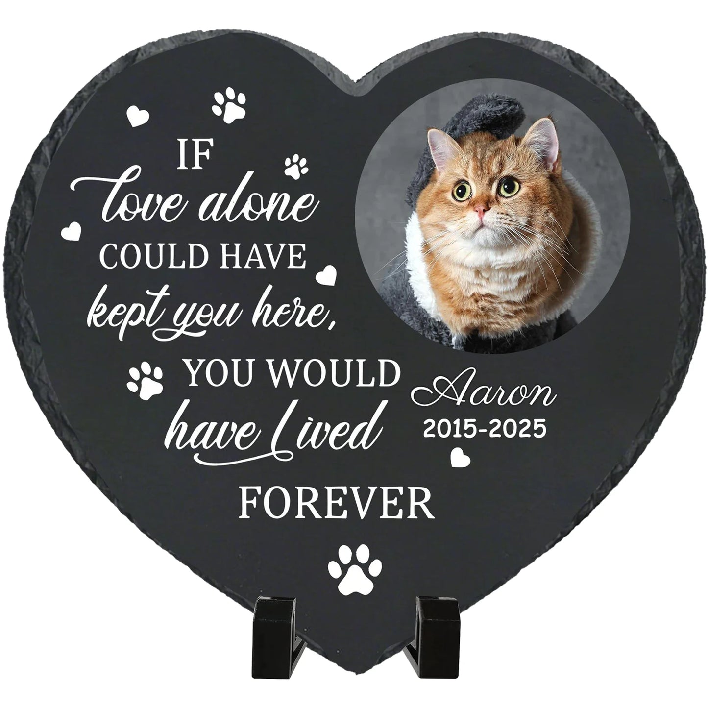 Personalized Pet Memorial Stone,Custom Cat Grave Marke Plaque With Photo&Name,Garden Slate Tombstone Pet Loss Remembrance Gift Peaceful Pleasures Health and Wellness With Plastic Stand-5 4inch