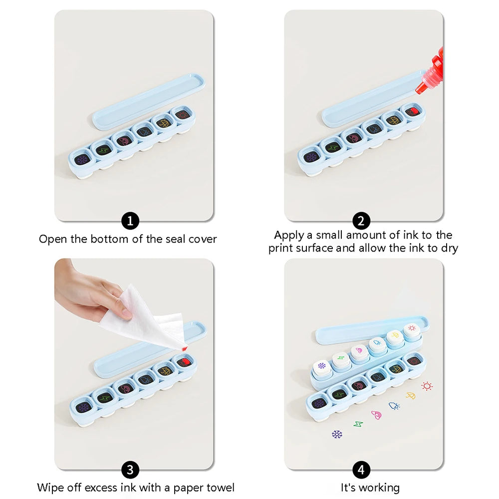6-in-1 Cartoon Stamp Scrapbooking Journal Stickers DIY Collection