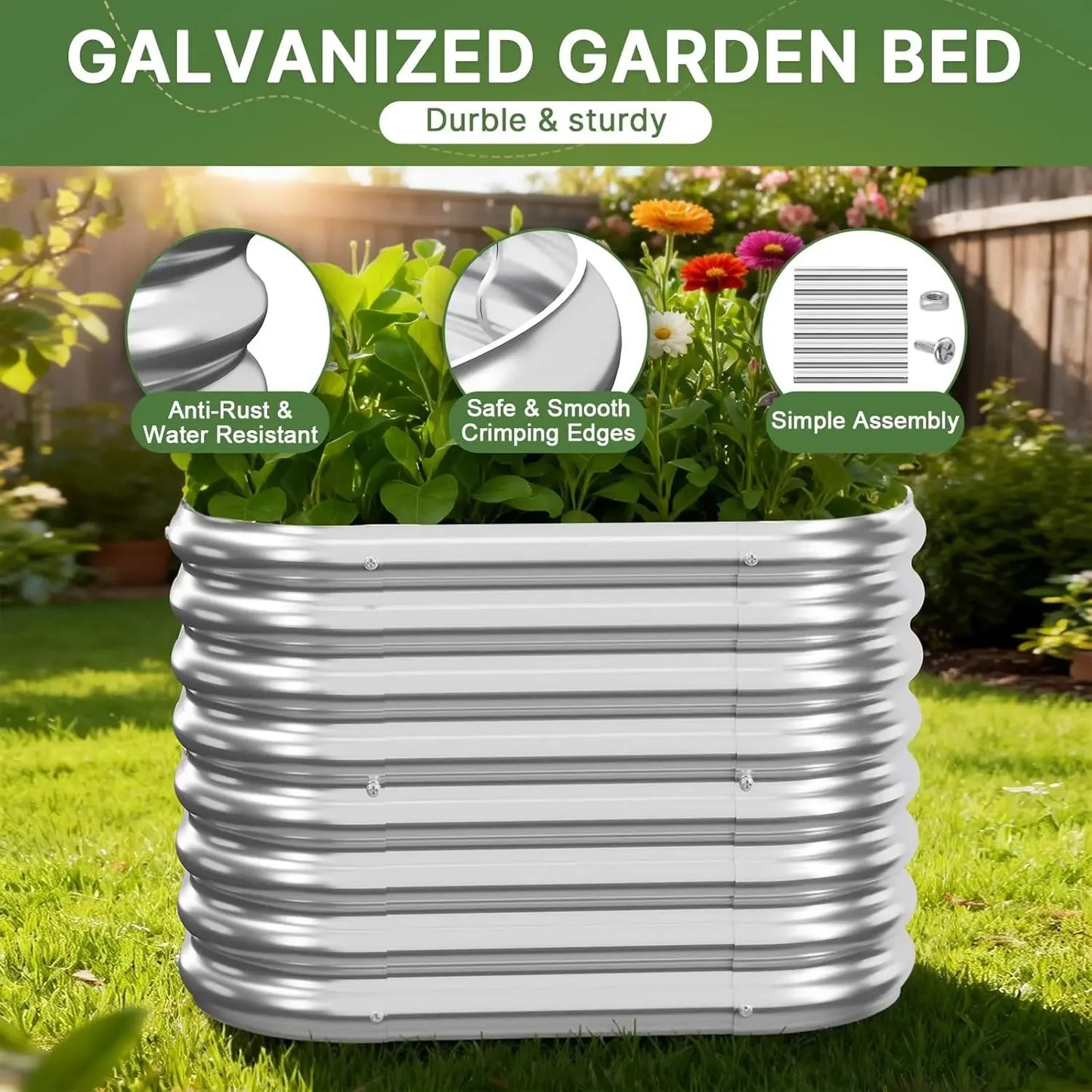 4-Pack Galvanized Steel Raised Garden Beds, 2FT Height for Vegetables Flowers Outdoor Planting Peaceful Pleasures Health and Wellness