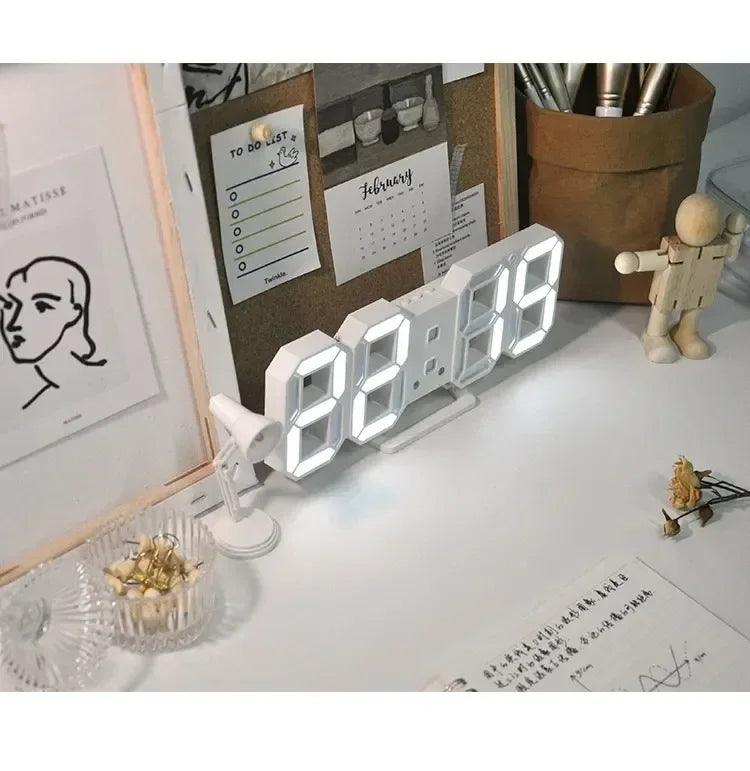 Large 3D LED Digital Wall Clock | Calendar & Temperature