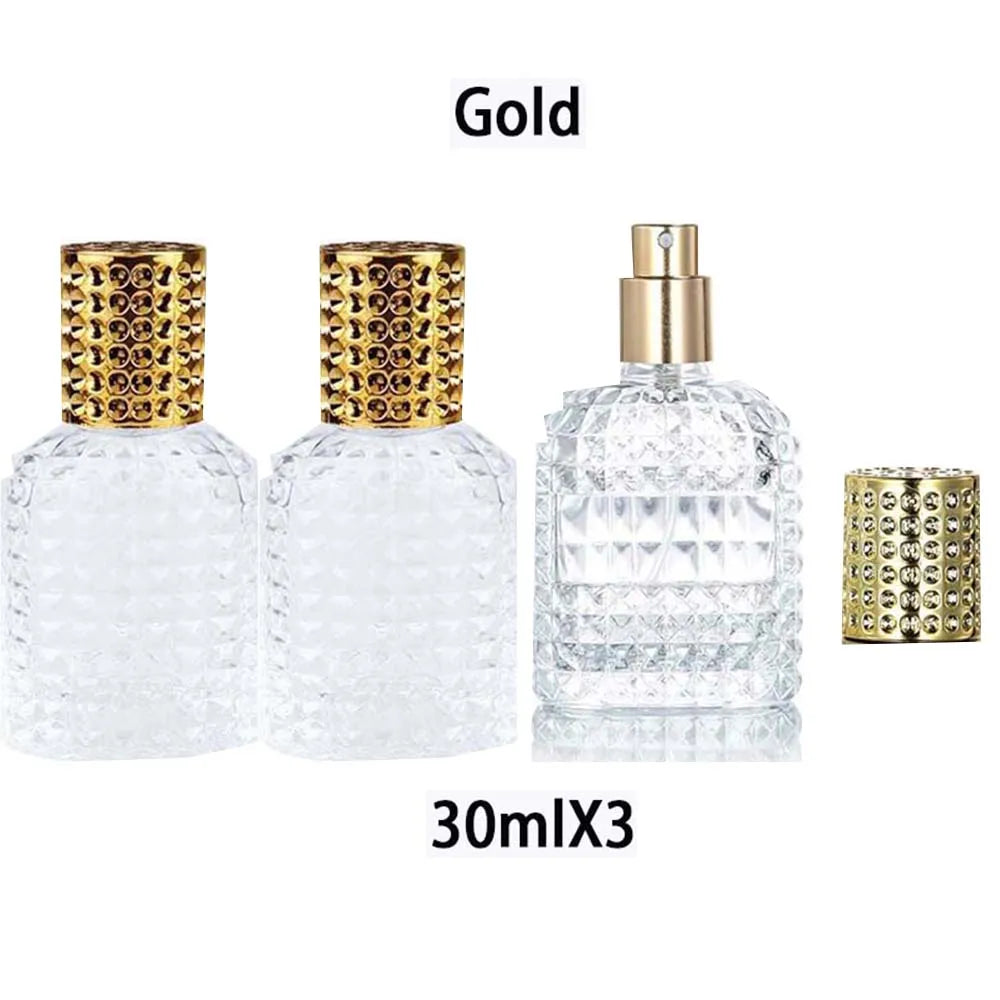 30/50ML Travel Perfume Atomizer 1/3Pcs Pineapple Shape Dispenser Refillable Transparent Spray Bottles Portable Travel Bottles Peaceful Pleasures Health and Wellness Glass 109-Gold-30mlX3