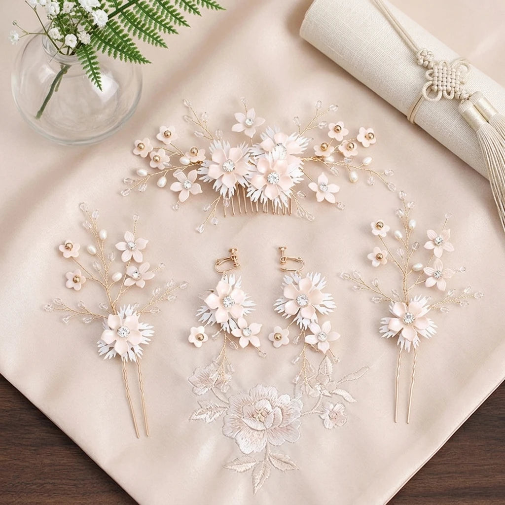 Korean Bridal Hair Comb Set Flower Hairpins Sweet And Fresh Wedding Accessories Peaceful Pleasures Health and Wellness