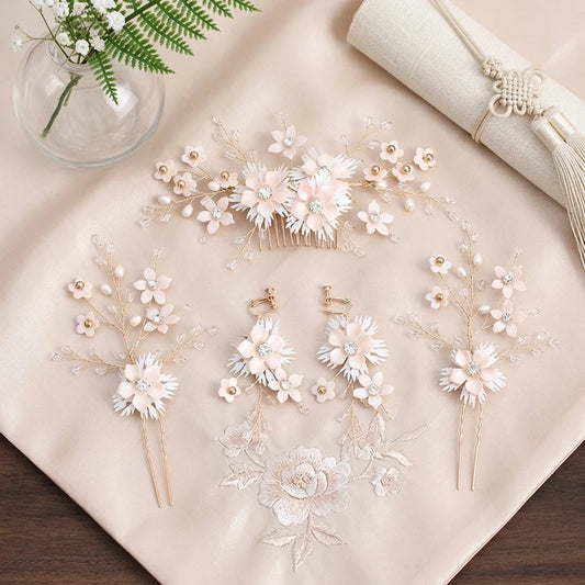 Korean Bridal Hair Comb Set Flower Hairpins Sweet And Fresh Wedding Accessories Peaceful Pleasures Health and Wellness