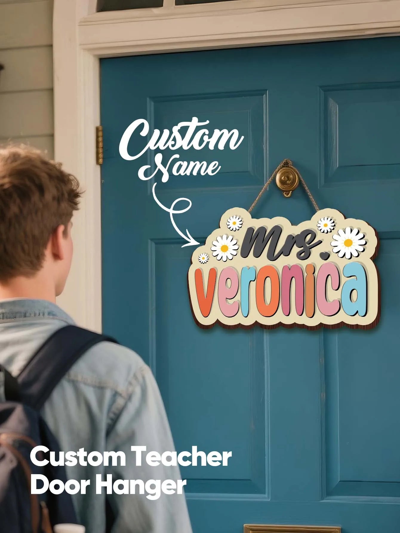 Custom Wooden Name Sign Personalized Teacher Appreciation Gift Back to School Door Decor Classroom Office Home Hanging Plaque Peaceful Pleasures Health and Wellness Wood Color 30.5x20.9cm