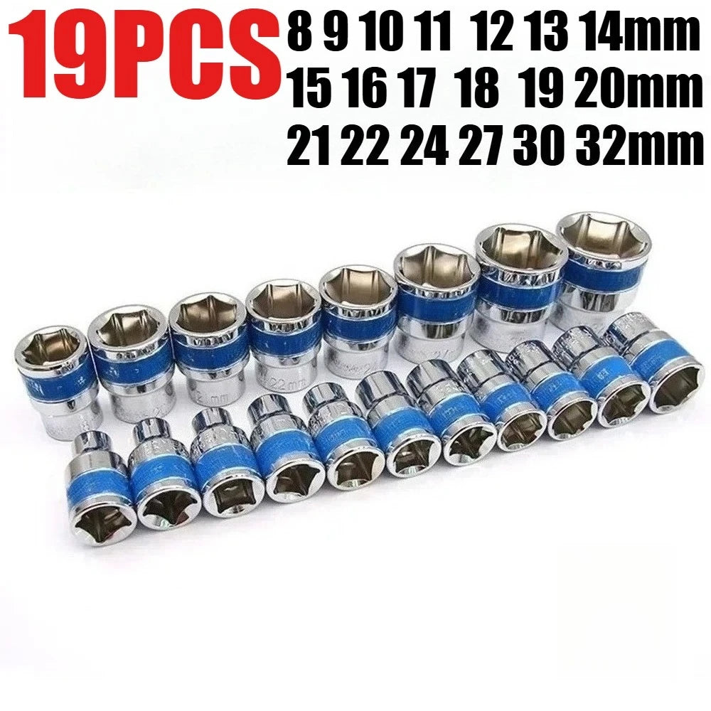 1/2Inch Blue Drive Short Hex Sockets for Nut Removal 8-32mm Socket Spanner, CR-V Steel Socket Set For 1/2 Socket Set Peaceful Pleasures Health and Wellness 19PCS 8-32mm