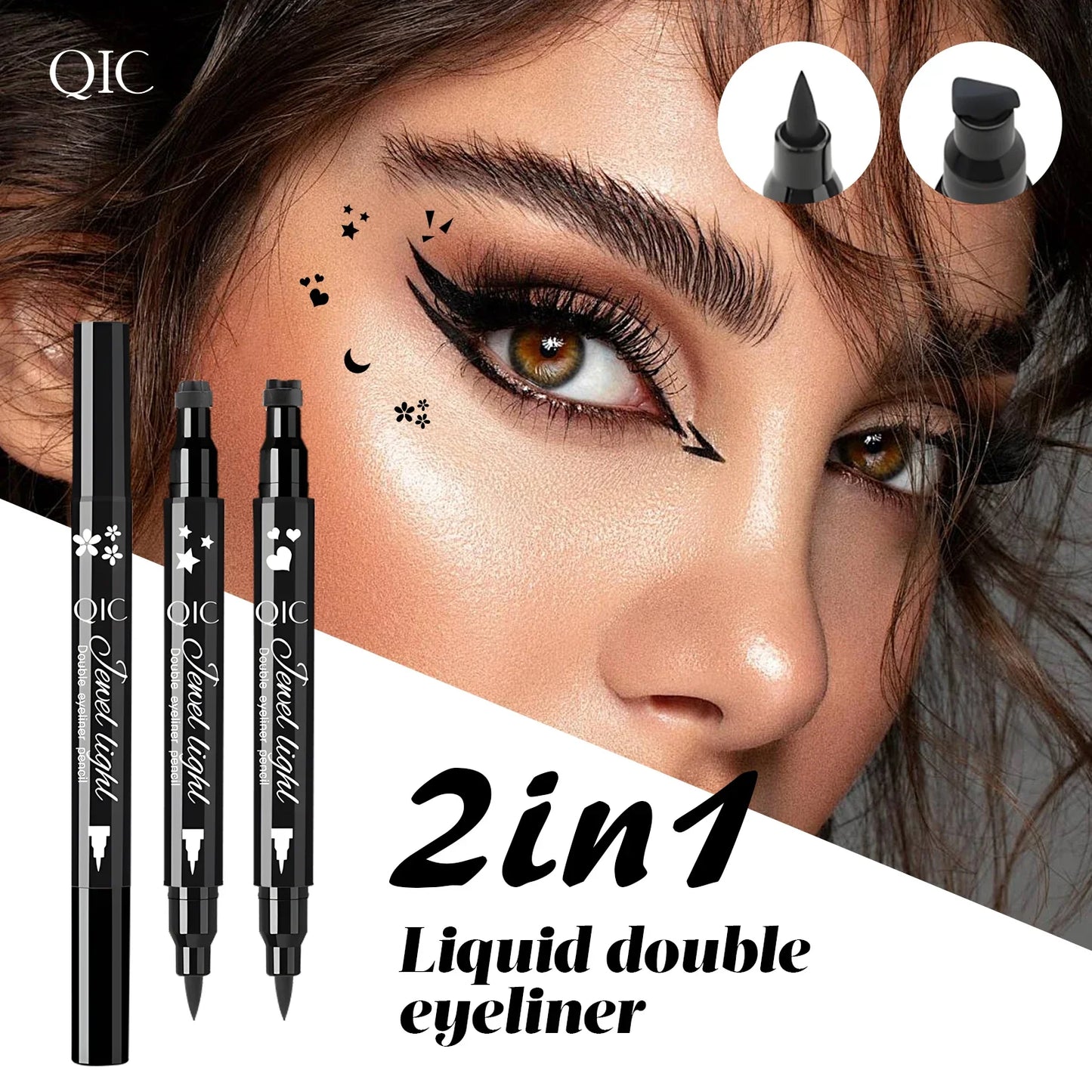 QIC Dual-Tip Stamp Eyeliner Pen – Heart, Moon & Star