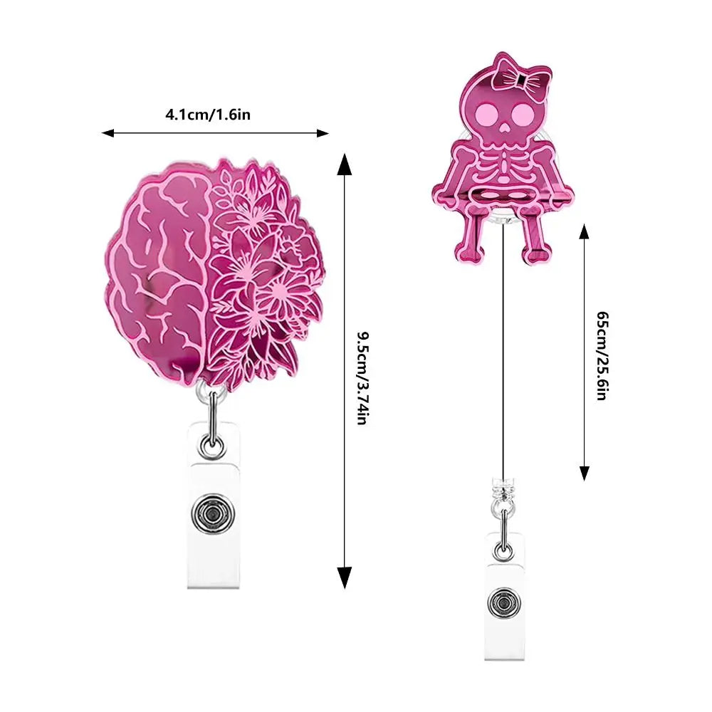 Pink Nurse Retractable Badge Reel Acrylic Skull Name Card Holder ID Card Clips 360 Rotating Alligator Clip Hospital Badge Holder Peaceful Pleasures Health and Wellness