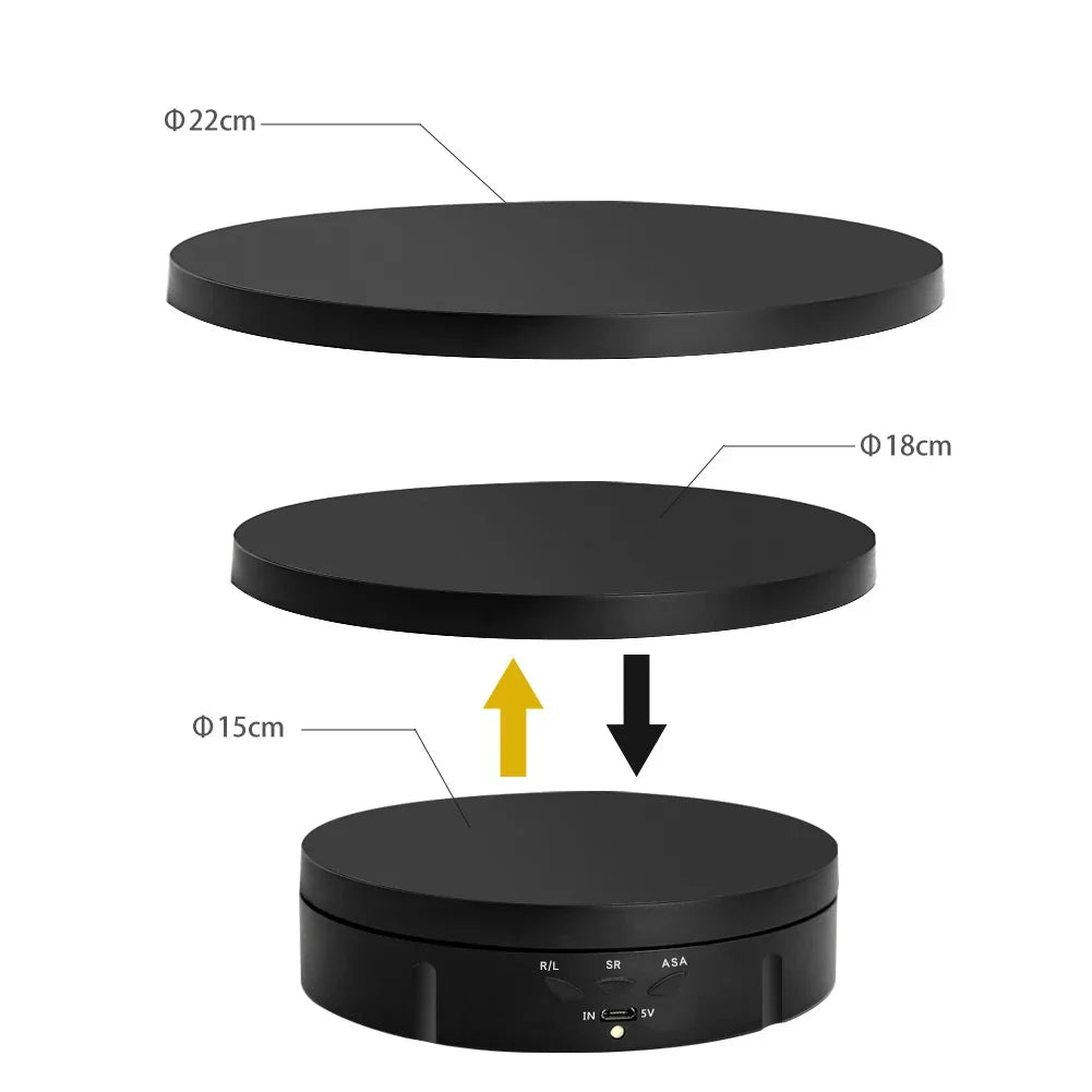 3 Speeds Electric Rotating Visualizer 360° Turntable Regulation USB Charge Display Stand For Video Shooting Prop Jewelry Shoes Peaceful Pleasures Health and Wellness Black
