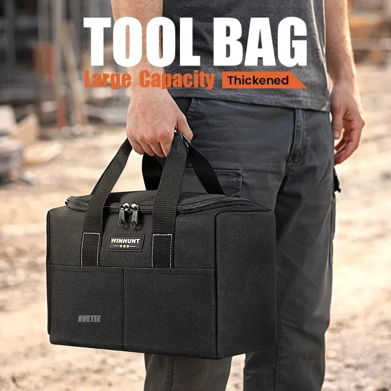 12 Inch Heavy Duty Tool Tote Bag, Waterproof Oxford Cloth Tool Organizer with Multi Pockets for Electrician DIY Home Maintenance Peaceful Pleasures Health and Wellness