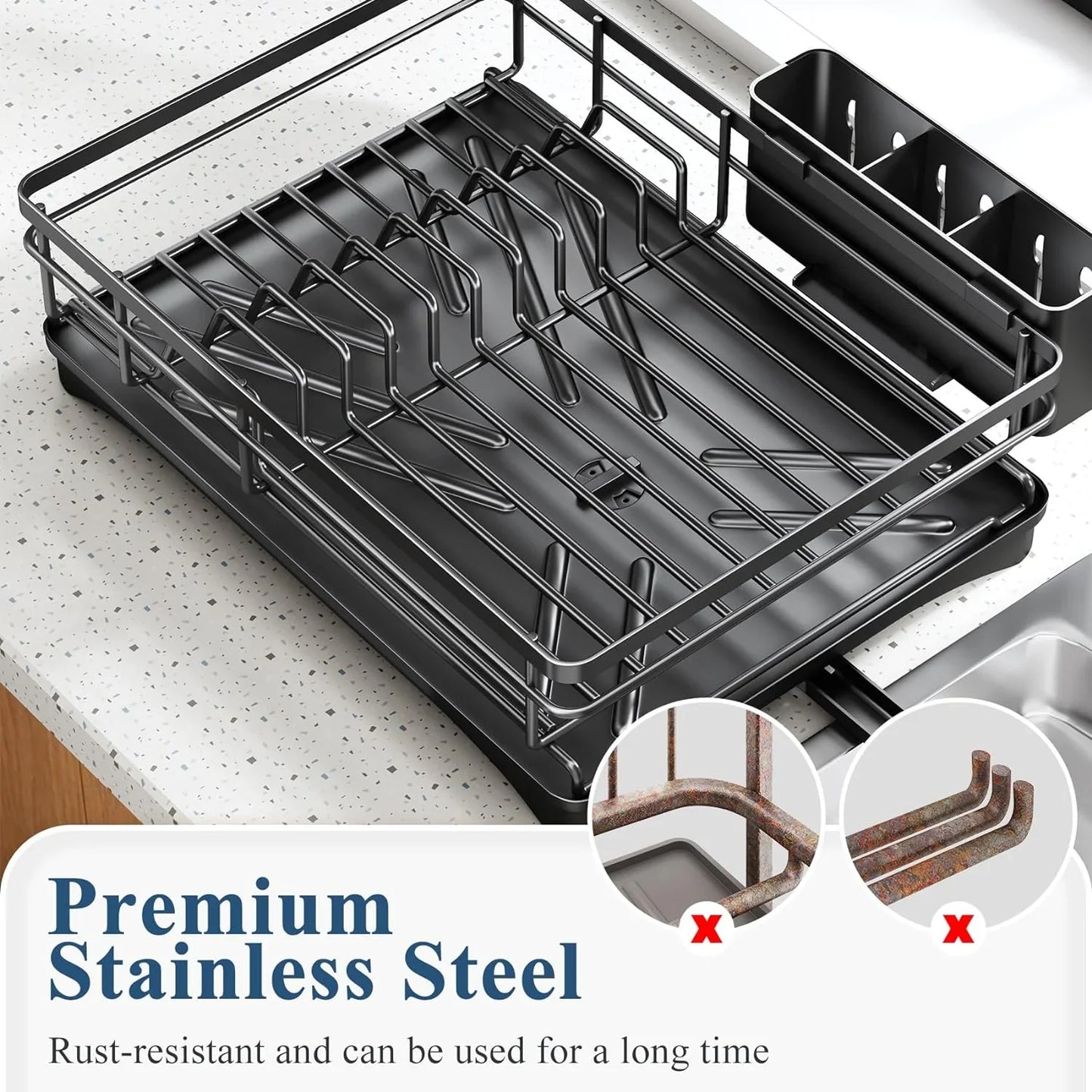 Large Dish Drying Rack with Drainboard & Utensil Holder
