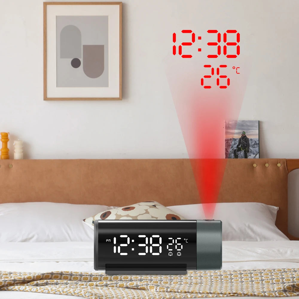 Projection Alarm Clock Digital Clock with 180° Rotatable Projector 4-Level Brightness Dimmer Digital Alarm Clock for Bedroom Peaceful Pleasures Health and Wellness