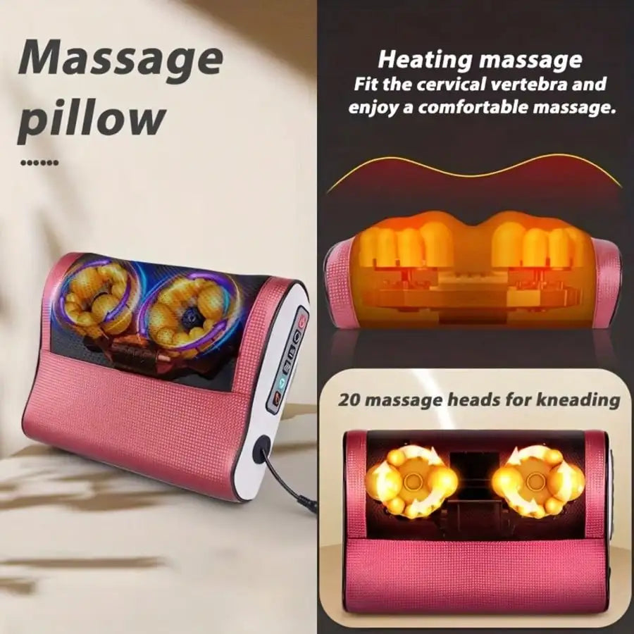 A Neck Massage Pillow with Heating Function, Equipped with Multiple Kneading Heads Specifically for the Neck, a Six-Button Control Panel, and Suitable for Various Body Parts Including the Neck, Shoulders, Waist, Back, and Leg Peaceful Pleasures Health and Wellness