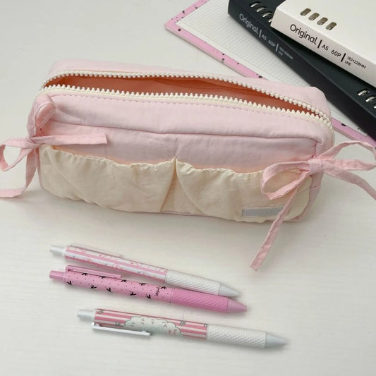 Small Fresh Cloud Toast Bow High Beauty Student Pen Case Multi Functional Large Capacity Storage Bag Peaceful Pleasures Health and Wellness