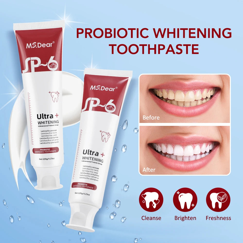 SP-6 Probiotic Toothpaste for Sensitive Teeth 120g Teeth Whitening Brightening Remove Yellow Teeth Fresh Breath Oral Care Paste Peaceful Pleasures Health and Wellness