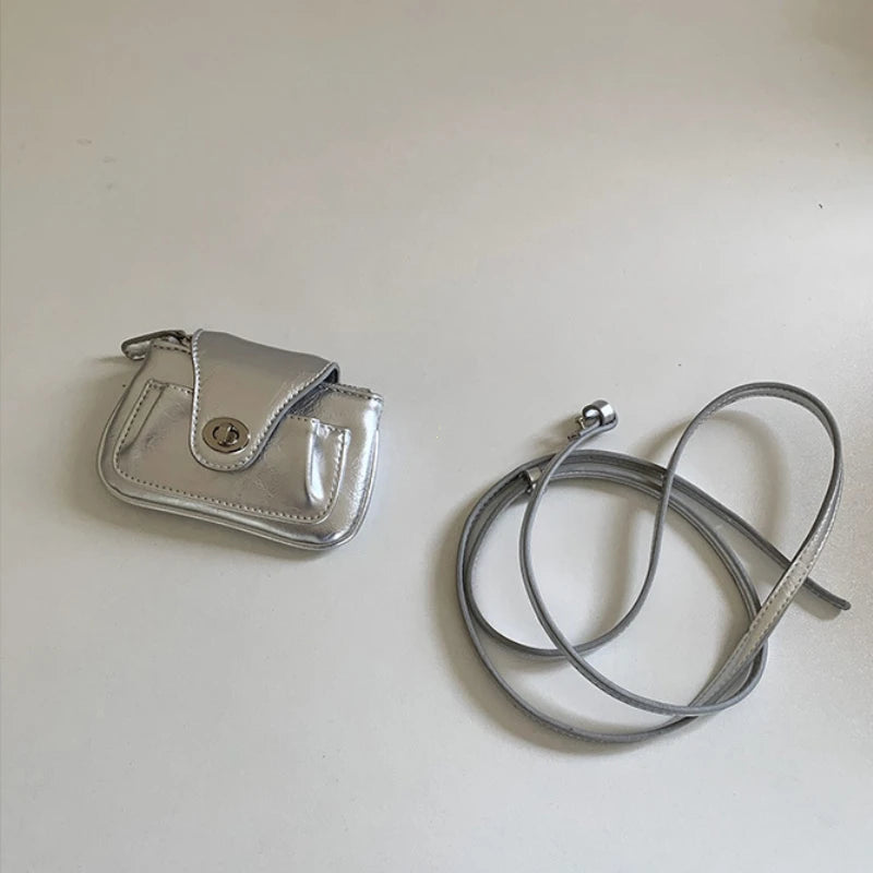 Korean Style New Fashionable Women's Bag Mini Cute Oil Wax Leather Chain Shoulder Diagonal Crossing Small Bag Mouth Red Envelope Peaceful Pleasures Health and Wellness