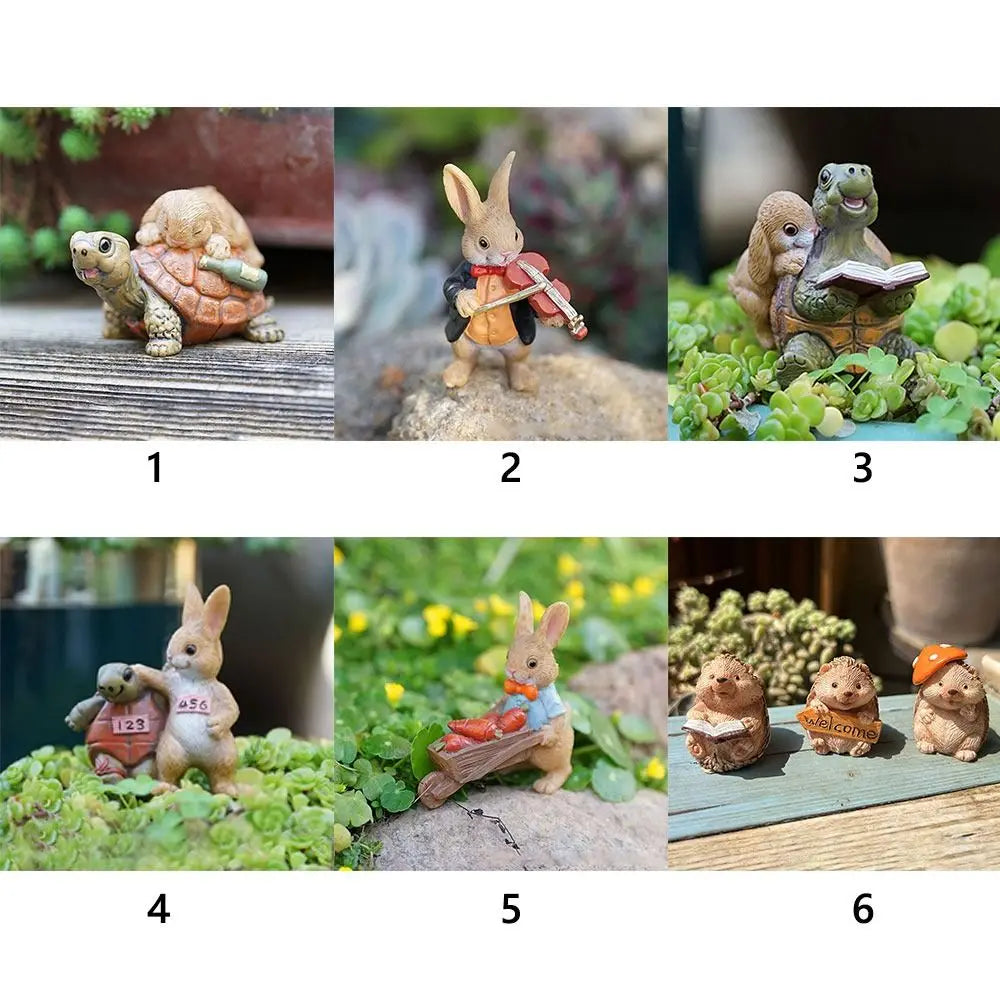 Cartoon Rabbit & Turtle Resin Garden Figurines | Micro Landscape
