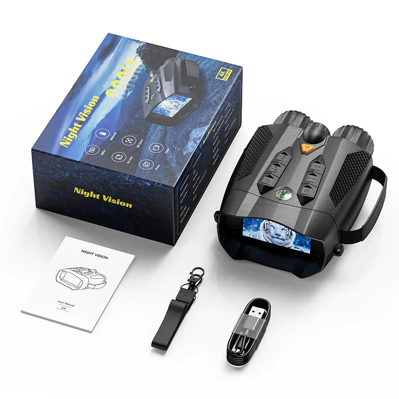 4K High-Definition Infrared Night Vision Device, 3-Inch Display Screen, Binoculars, Night Vision Device, Bird Watching Device Peaceful Pleasures Health and Wellness black