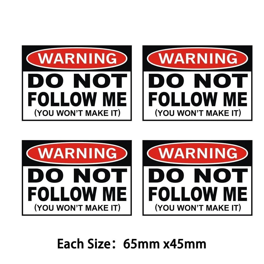Pack of 4 70mmx50mm Warning - Do Not Follow Me Vinyl Decal / Bumper Sticker Window 4x4 Truck JK XJ Peaceful Pleasures Health and Wellness
