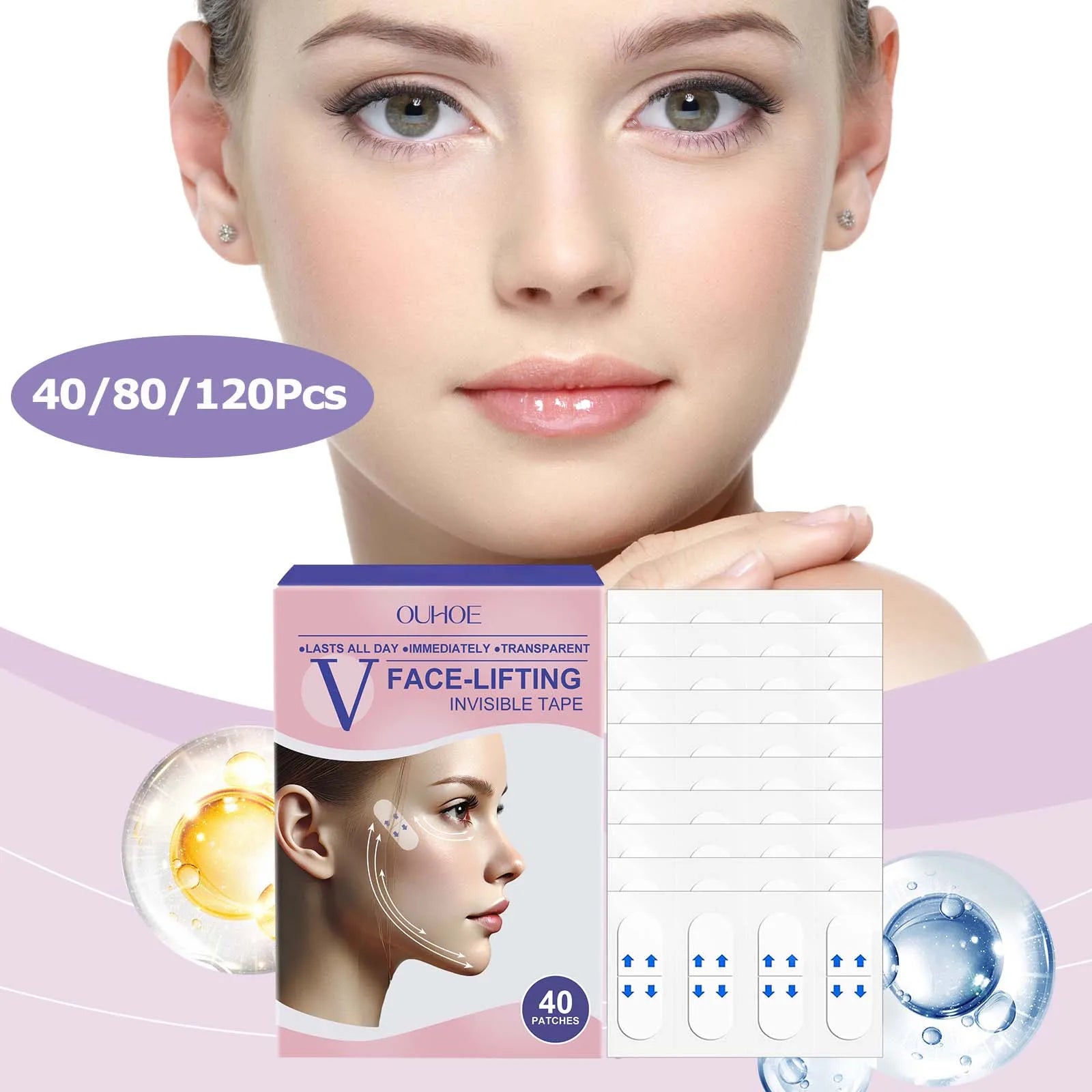 Invisible Face Lift Tape – V-Shape Chin & Neck Patches 40pc Peaceful Pleasures Health and Wellness