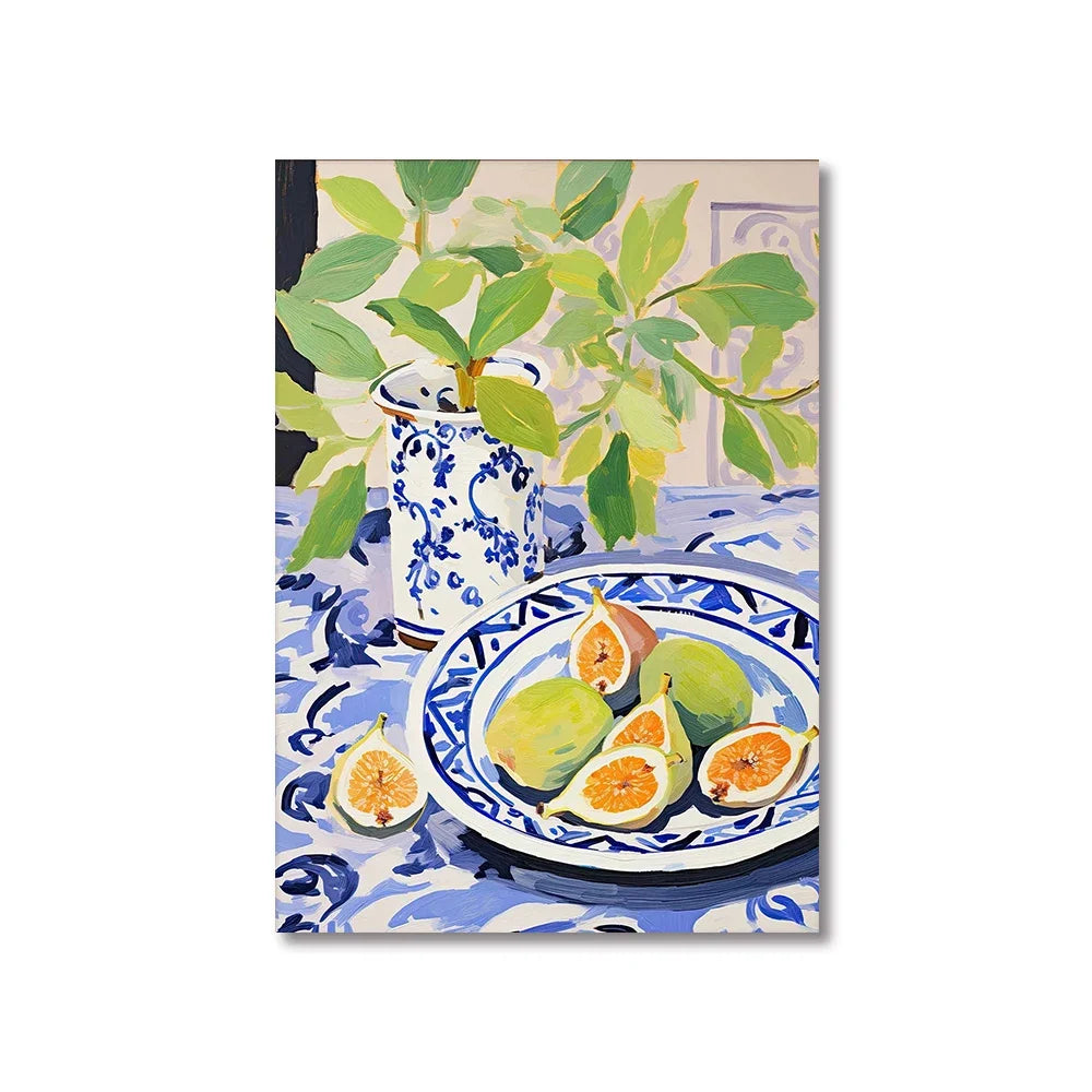 (1pc frameless)Colorful Modern Abstract Fruit Canvas Prints Maximalist Peach Strawberry Watermelon Wall Art Poster for Living Peaceful Pleasures Health and Wellness CT10060-4 20x30cm Unframed
