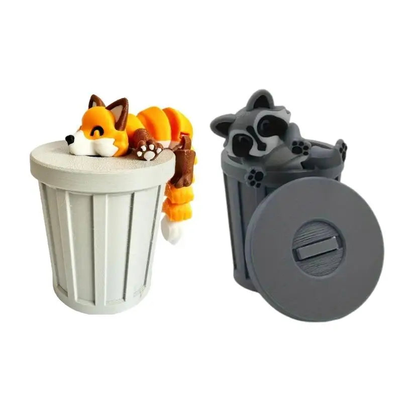 Gray Raccoon Articulated Figurine & Trash Can Stress Toy