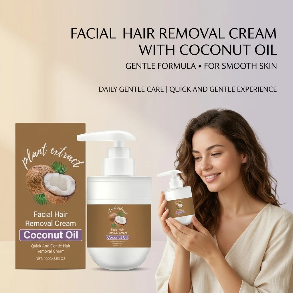 Facial Hair Removal Cream Removing Hair Control Oil Soothing Skin Non-irritating Moisturizing Coconut Oil Painless Hair Remover Peaceful Pleasures Health and Wellness