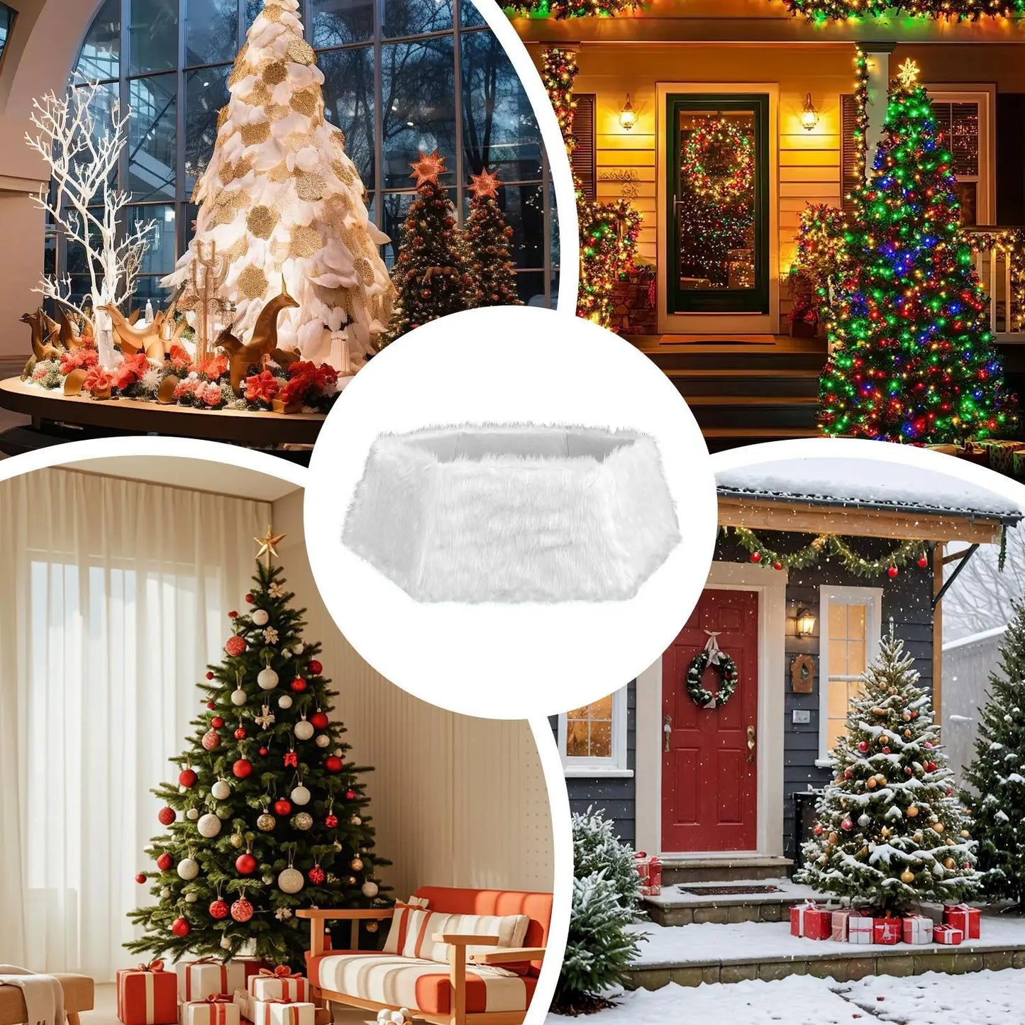 Boho White Plush Christmas Tree Collar | Farmhouse Base Cover