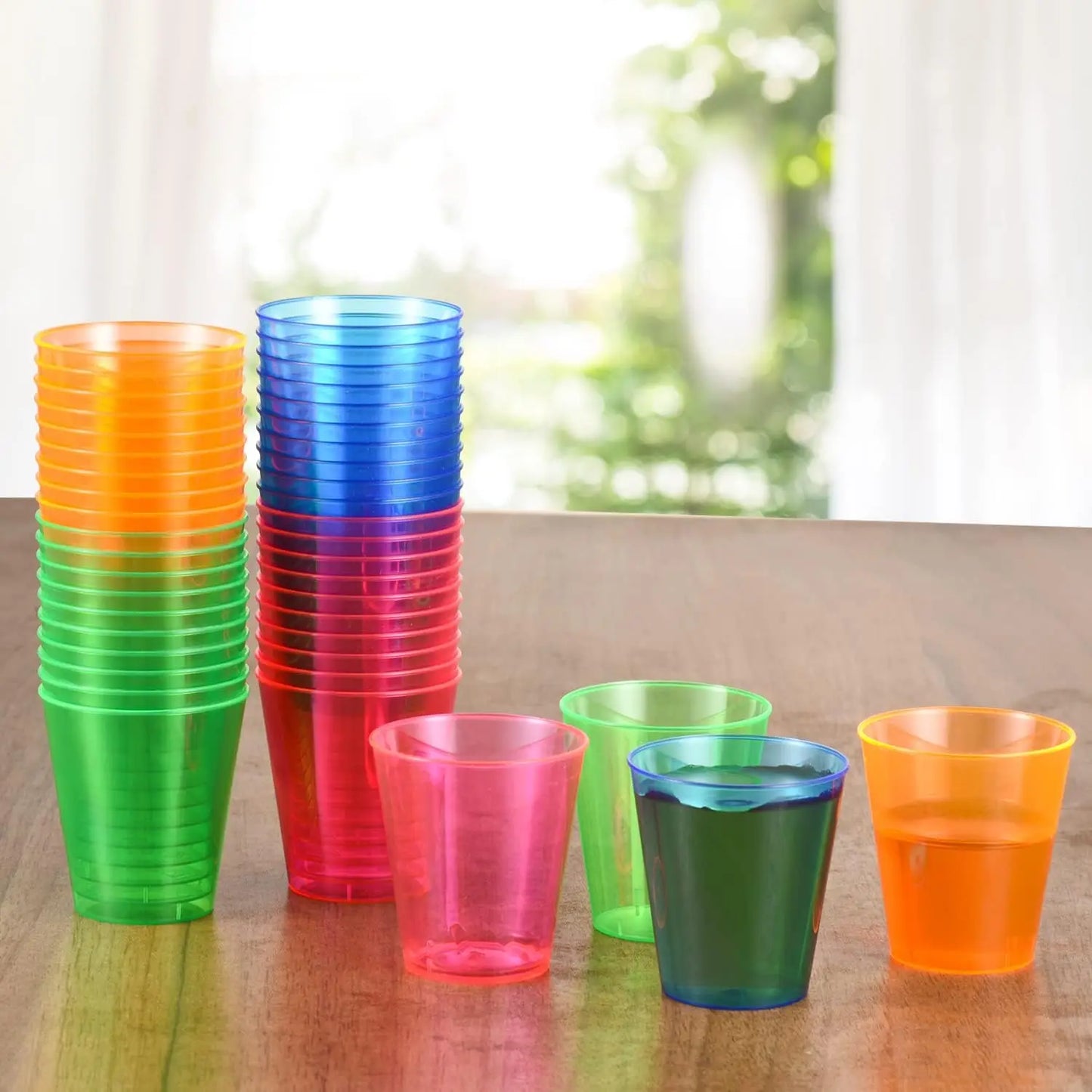 100Pcs Plastic Shot Glasses 2oz Disposable Clear Hard Plastic Cups(Multicolor) jello cups for party iridescent party supplies Peaceful Pleasures Health and Wellness
