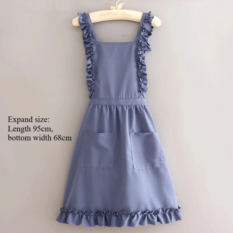 Cute Cooking Waterproof Princess Lace Apron Work Clothes Milk Tea Shop Nail Art Shop Flower Shop Durable Peaceful Pleasures Health and Wellness blue