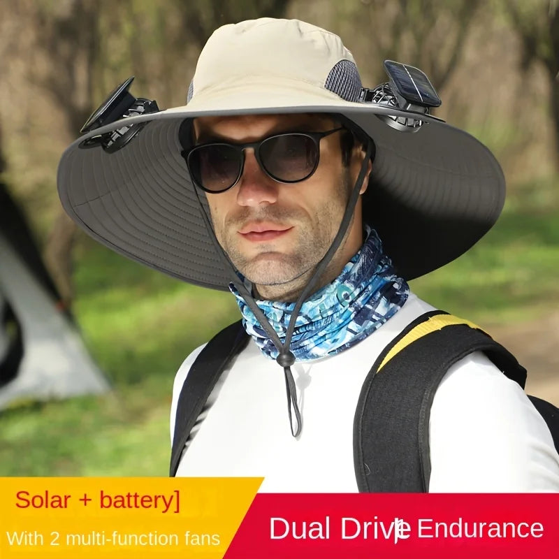 [Solar Fan Hat] Detachable Dual Fans Outdoor Solar-Powered Multifunctional Fan Hat - Adjustable Three-Speed Wind with USB Chargi Peaceful Pleasures Health and Wellness