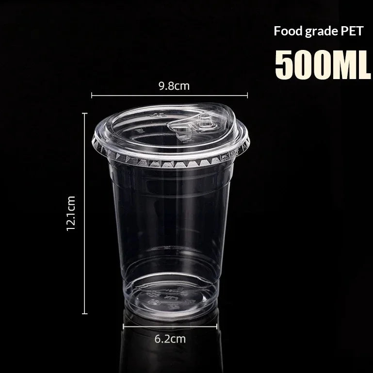10pcs Plastic Cup with No Straw Mouth Direct Drinking Transparent Disposable Coffee Cup Suitable for Smoothies Cold Drinks Milk Peaceful Pleasures Health and Wellness 500ML 10PCS