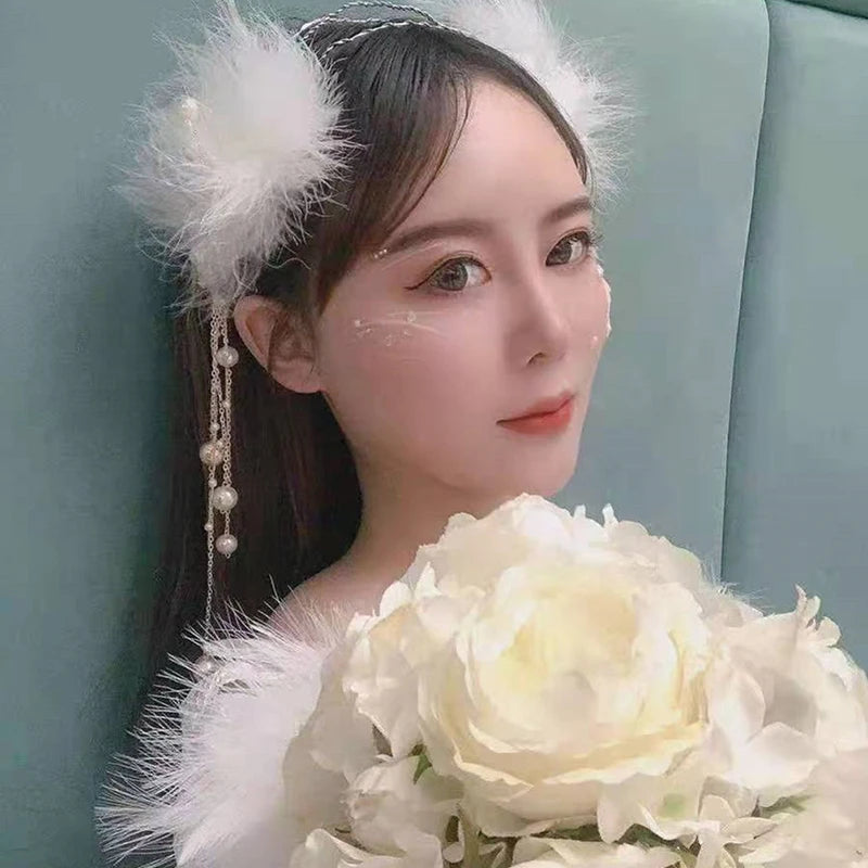 2pcs Fairy White Feather Hair Clips | Wedding Barrettes for Women