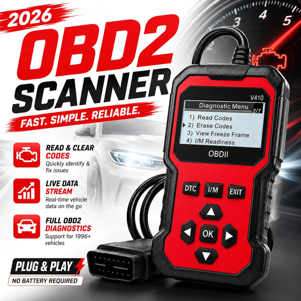 V410 obd2 scanner diagnostic tool for cars and trucks since 1996+, Data Stream, I/M Readiness, Voltage Test Peaceful Pleasures Health and Wellness