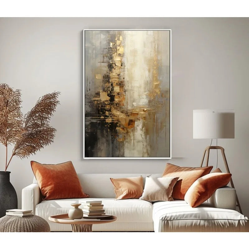 100% Hand Painted，Gold, Grey, Beige, Black ,Textured Painting, Acrylic Abstract Oil Painting, Wall Decor Living Room, Office Wal Peaceful Pleasures Health and Wellness