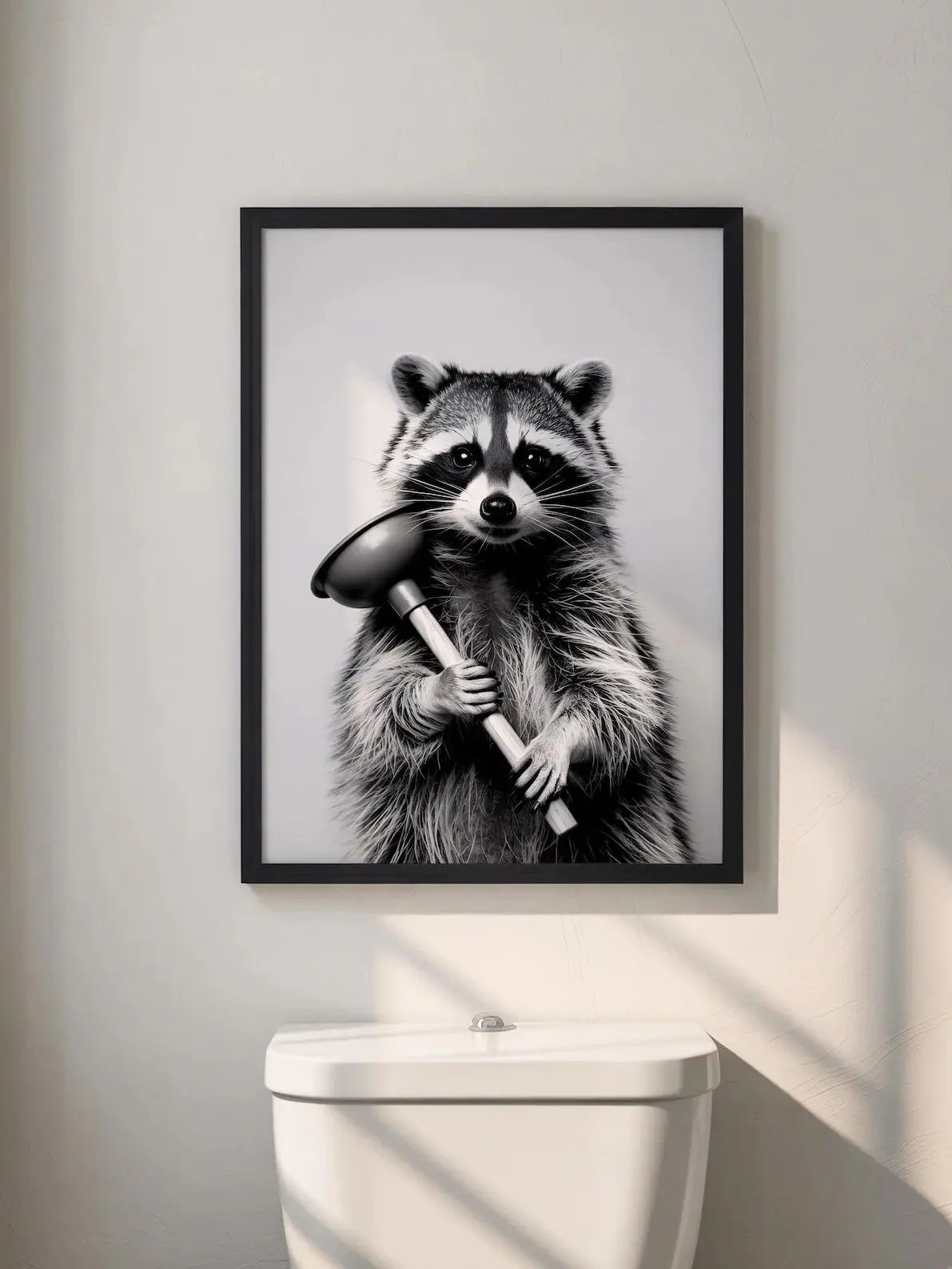 Funny Raccoon Wall Art Print – Black & White Bathroom Decor Canvas Wall Art Peaceful Pleasures Health and Wellness WS11122 40x60cm Unframed