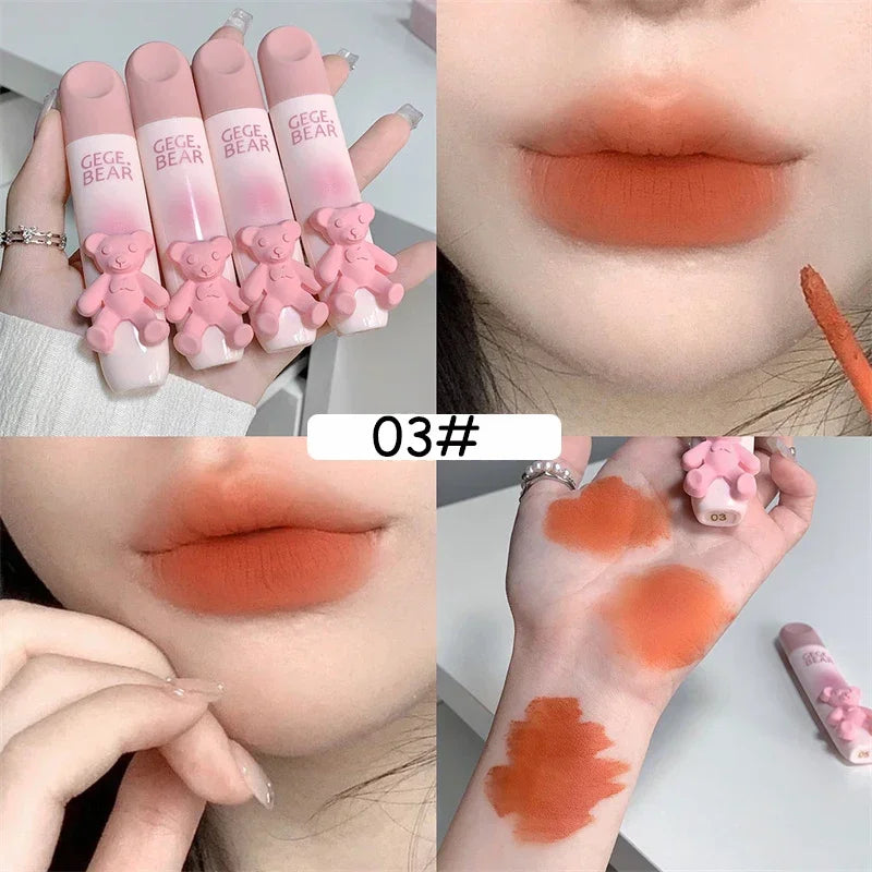 Cute Bear Matte Velvet Liquid Lip Gloss – Waterproof & Long-Lasting