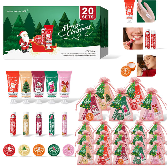 Christmas assembly gift set -20 sets, including balm, hand cream, lipstick, red gauze bag, Christmas tree thank you card Peaceful Pleasures Health and Wellness