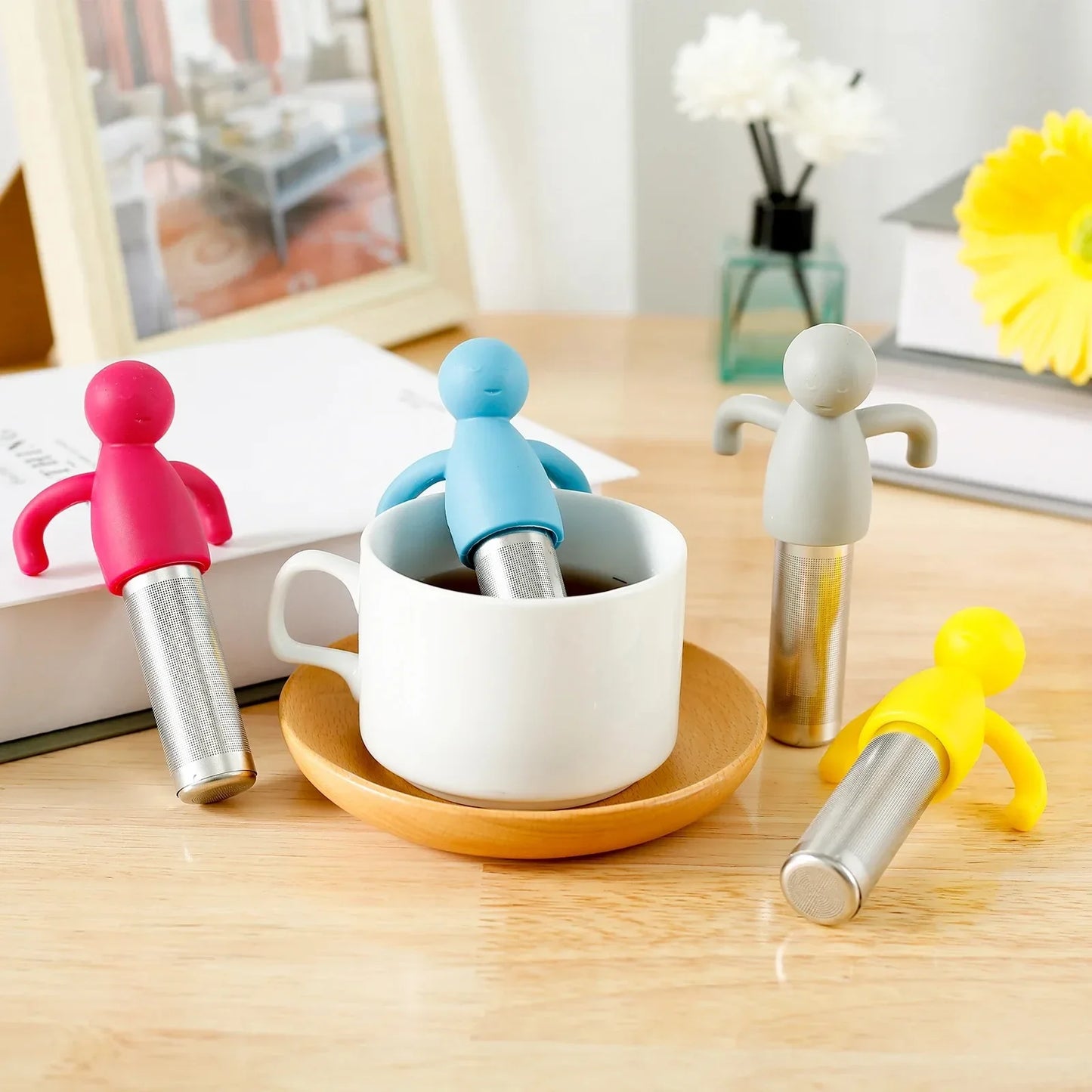 Stainless Steel Tea Sieve New Human Shaped Tea Sieve Kitchen Accessory Filter Accessories Supplies Humidifier Pet Products Bar Peaceful Pleasures Health and Wellness