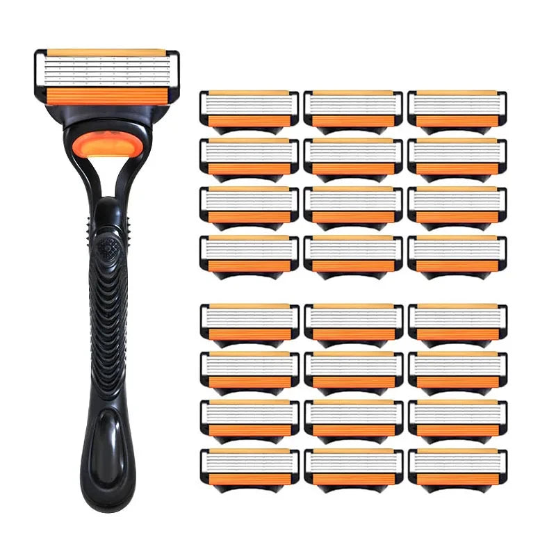 6-Blade Manual Razor Set – Handle & Stainless Steel Refills