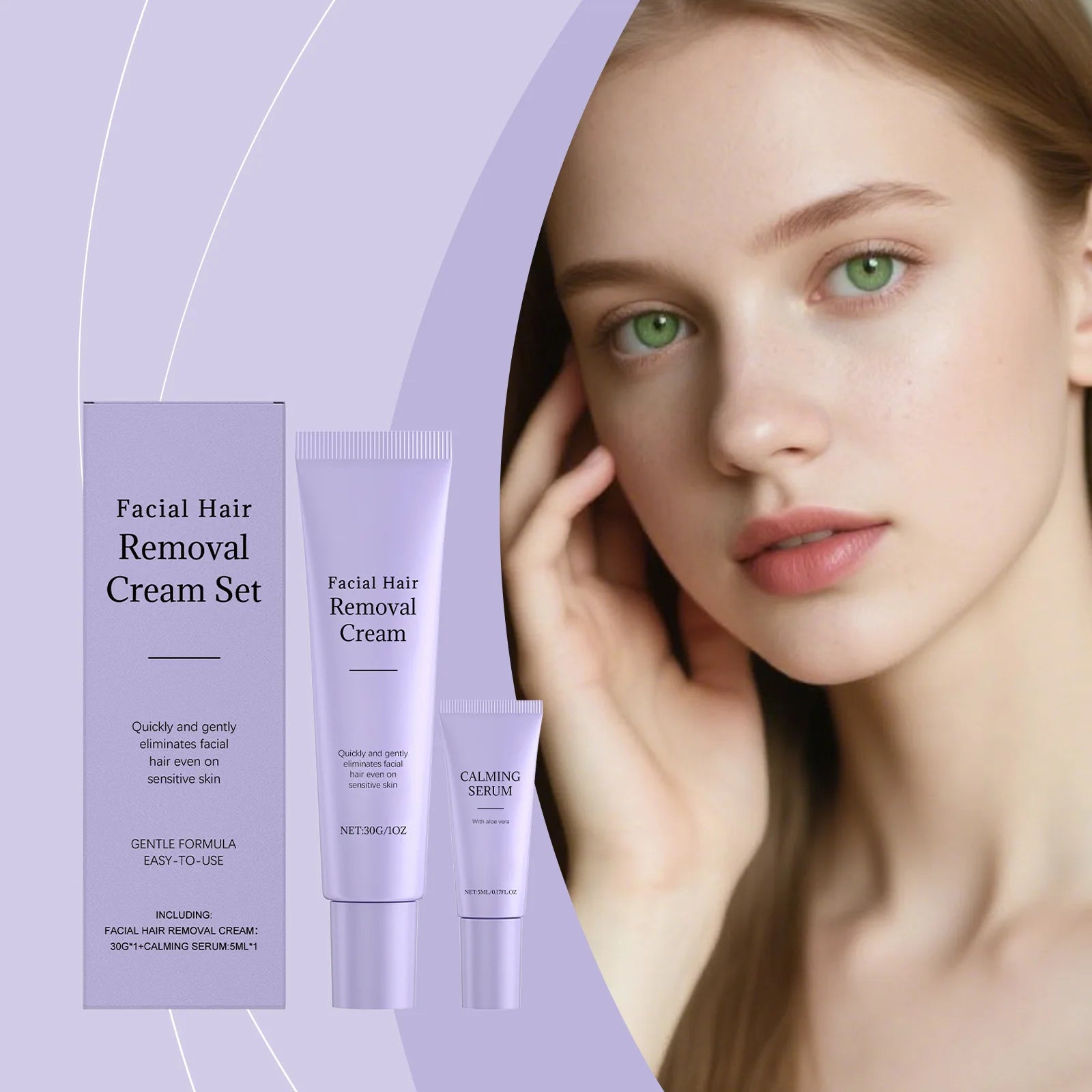 Face Hair Remove Cream Calming Serum Kit Painless Remove Hair Smooth Skin Repair Shave Discomfort Facial Body Hair Removal Kit Peaceful Pleasures Health and Wellness